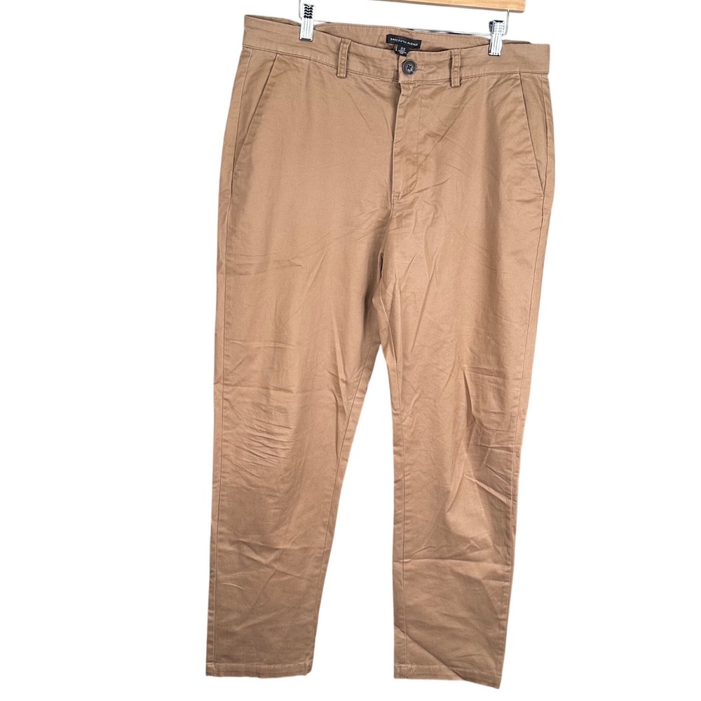 Saks Fifth Avenue Mens Tan Chino Pants Cotton Stretch Slim Tapered 34x34